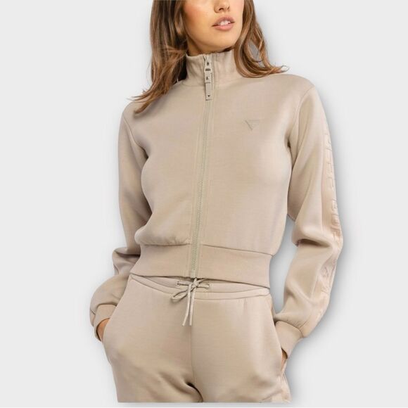 Guess Full Zip Crop Sweatshirt in Beige/Tan Women’s Size XS - Picture 1 of 10